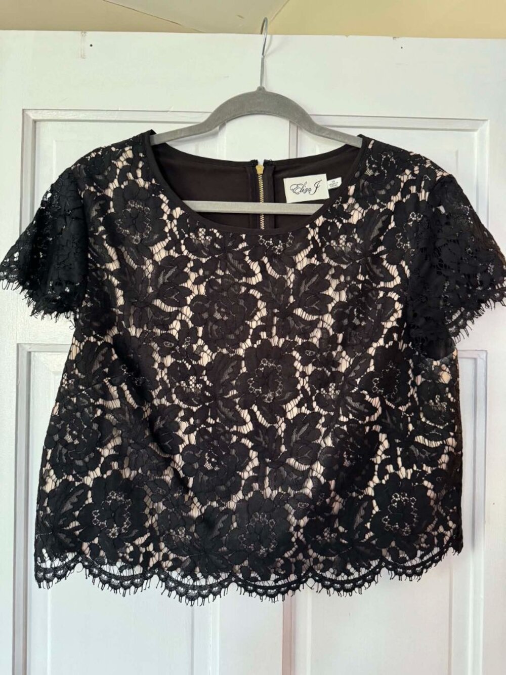 Size 14: Formal Eliza J black lace cropped top